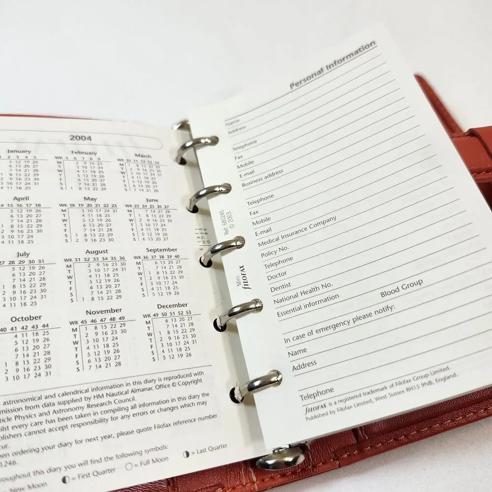 Filofax Mini Bloomsbury Organizer Deluxe Leather Orange Address Book Planner
